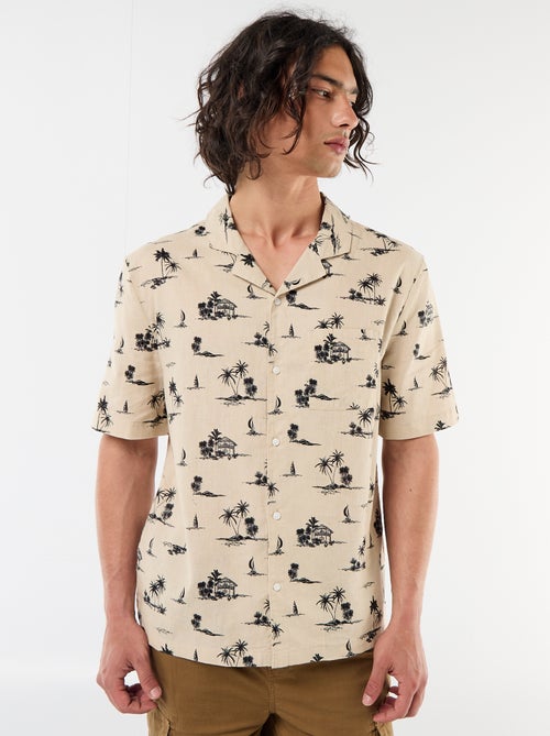 Chemise en lin mélangé à manches courtes - Kiabi