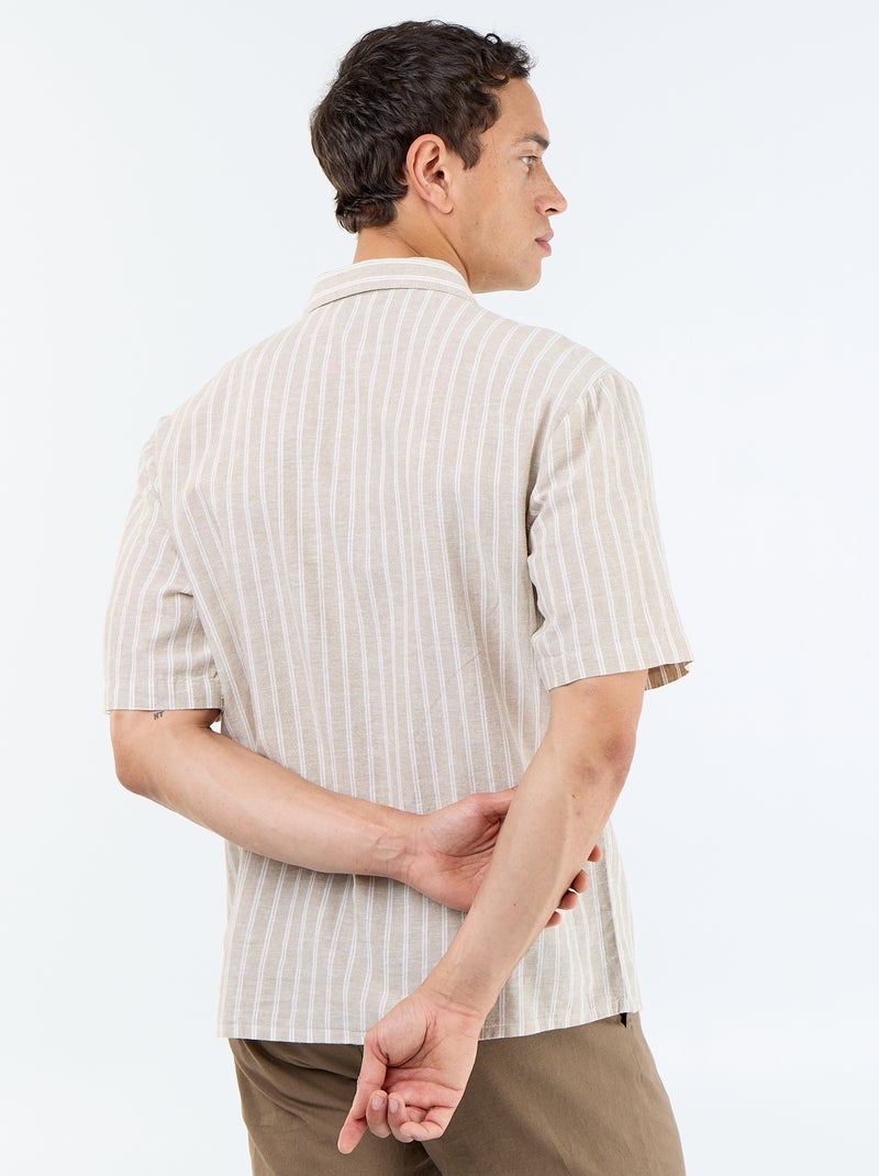Chemise en lin mélangé à manches courtes Beige - Kiabi