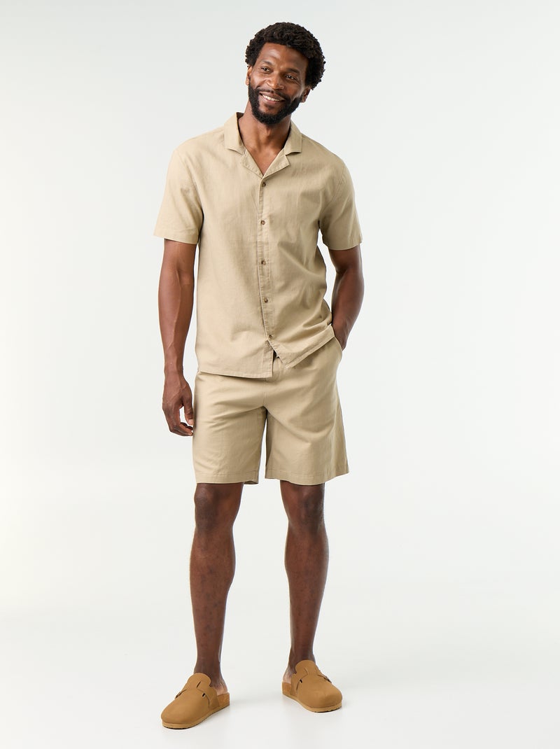 Chemise en lin mélangé à manches courtes Beige - Kiabi