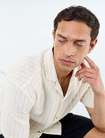 Chemise en lin mélangé à manches courtes