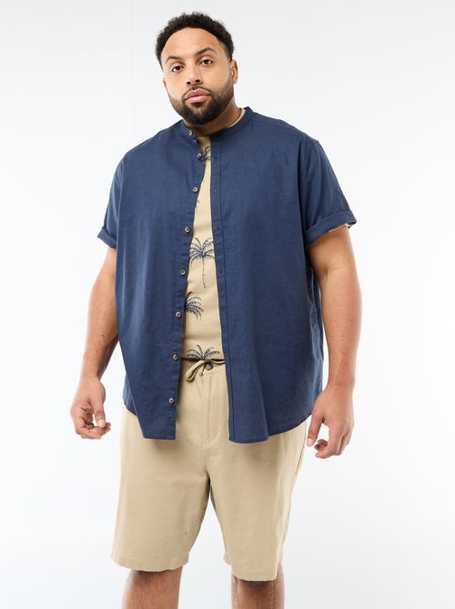 Chemise en lin mélangé à manches courtes - Kiabi
