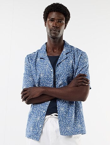 Chemise en lin mélangé à manches courtes