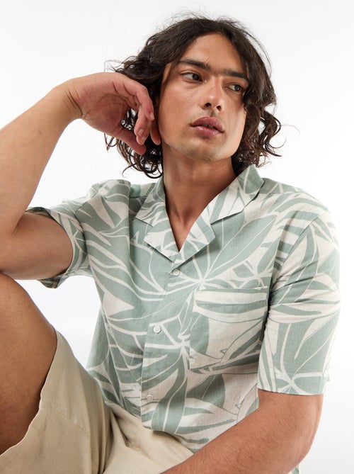 Chemise en lin mélangé à manches courtes - Kiabi