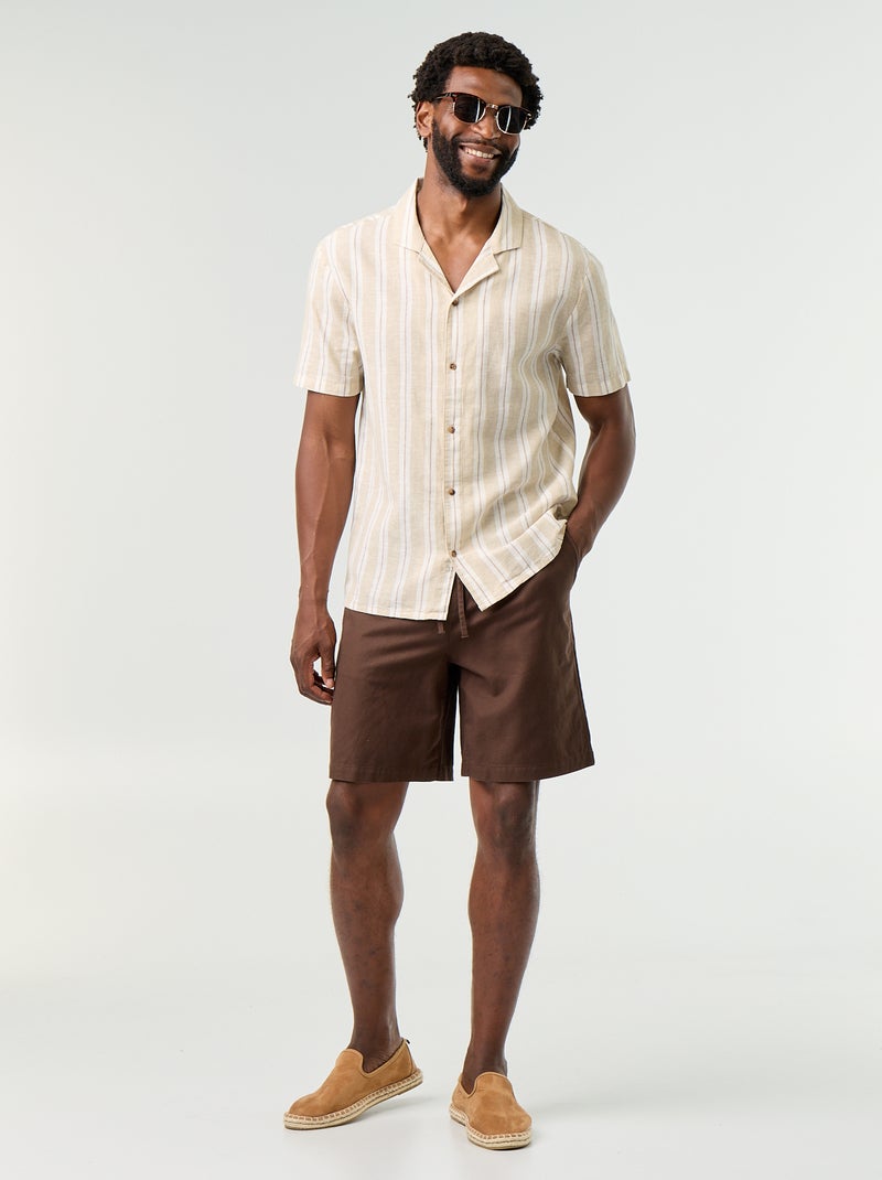 Chemise en lin mélangé à rayures Beige - Kiabi