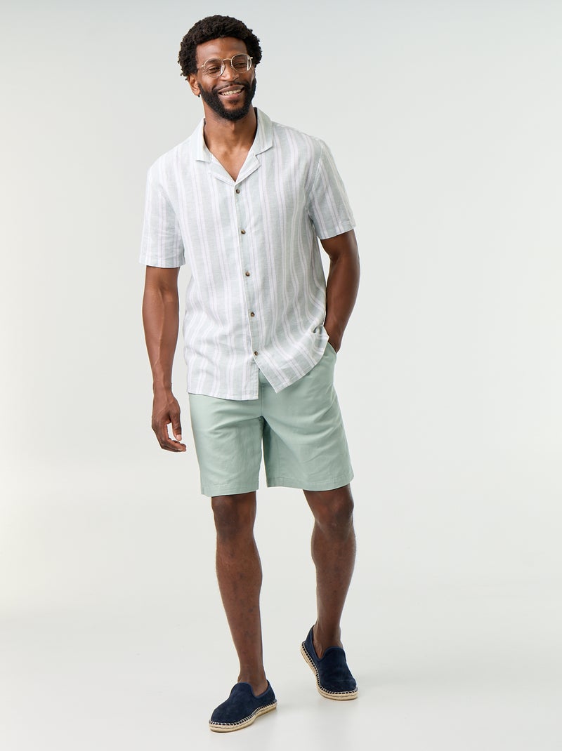 Chemise en lin mélangé à rayures Vert - Kiabi