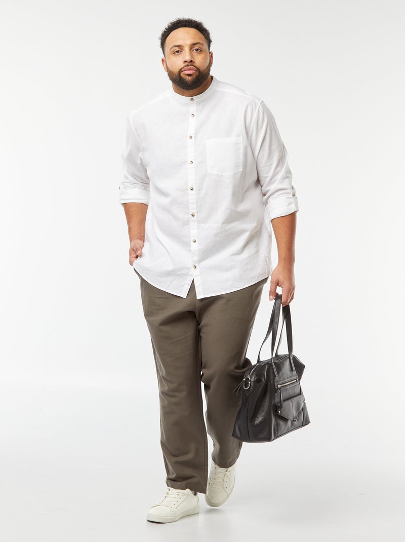 Chemise en lin mélangé avec manches longues retroussables Blanc - Kiabi