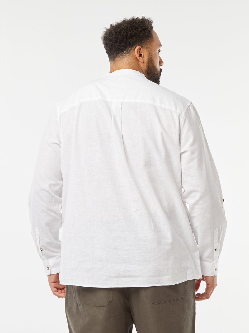Chemise en lin mélangé avec manches longues retroussables Blanc - Kiabi