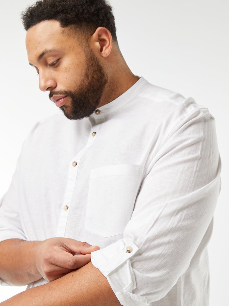 Chemise en lin mélangé avec manches longues retroussables Blanc - Kiabi