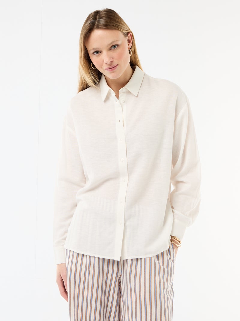Chemise en lin mélangé Blanc - Kiabi