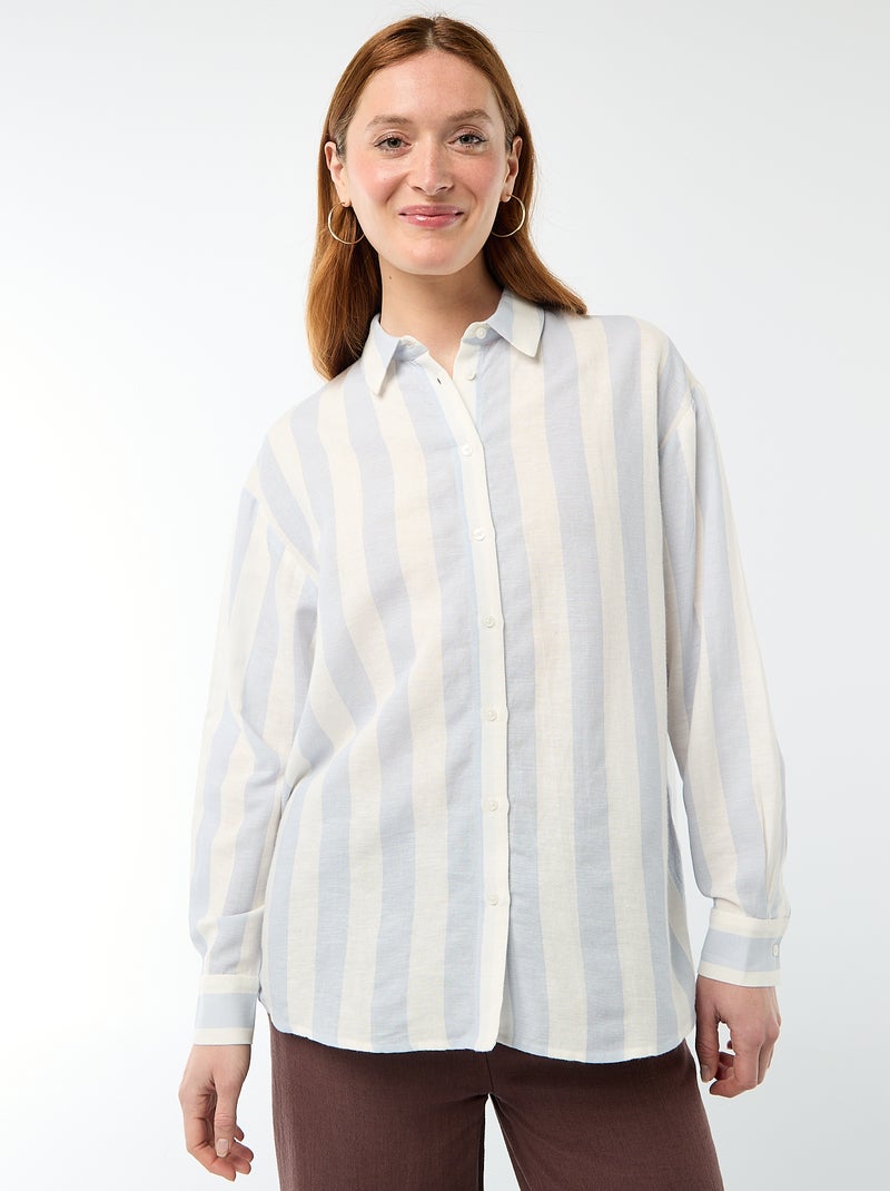 Chemise en lin mélangé Bleu - Kiabi
