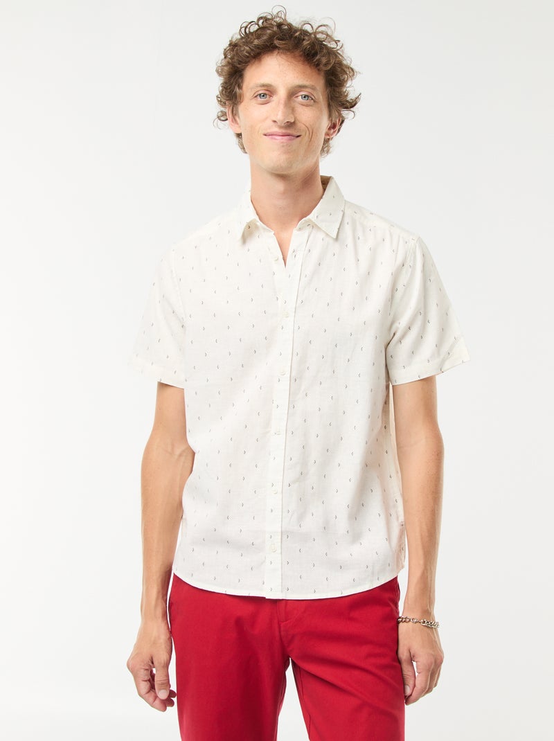 Chemise en lin mélangé manches courtes Blanc - Kiabi