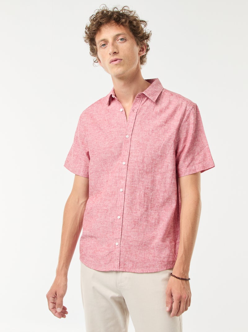 Chemise en lin mélangé manches courtes Rouge - Kiabi