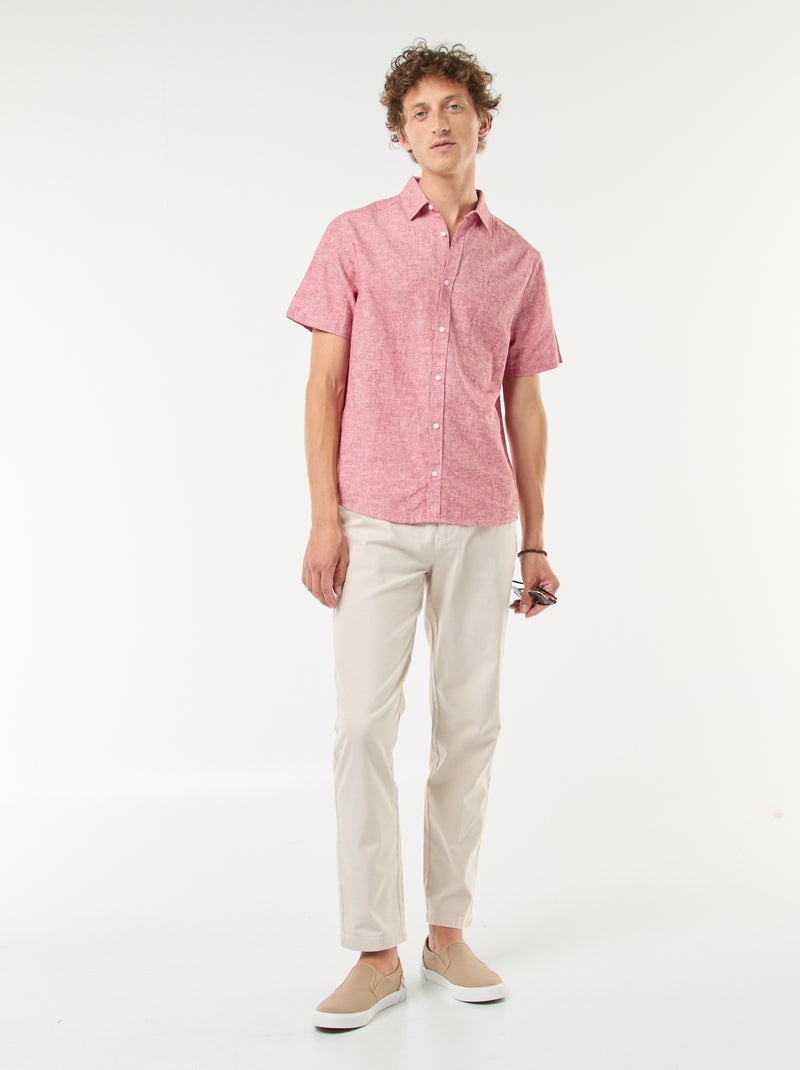 Chemise en lin mélangé manches courtes Rouge - Kiabi