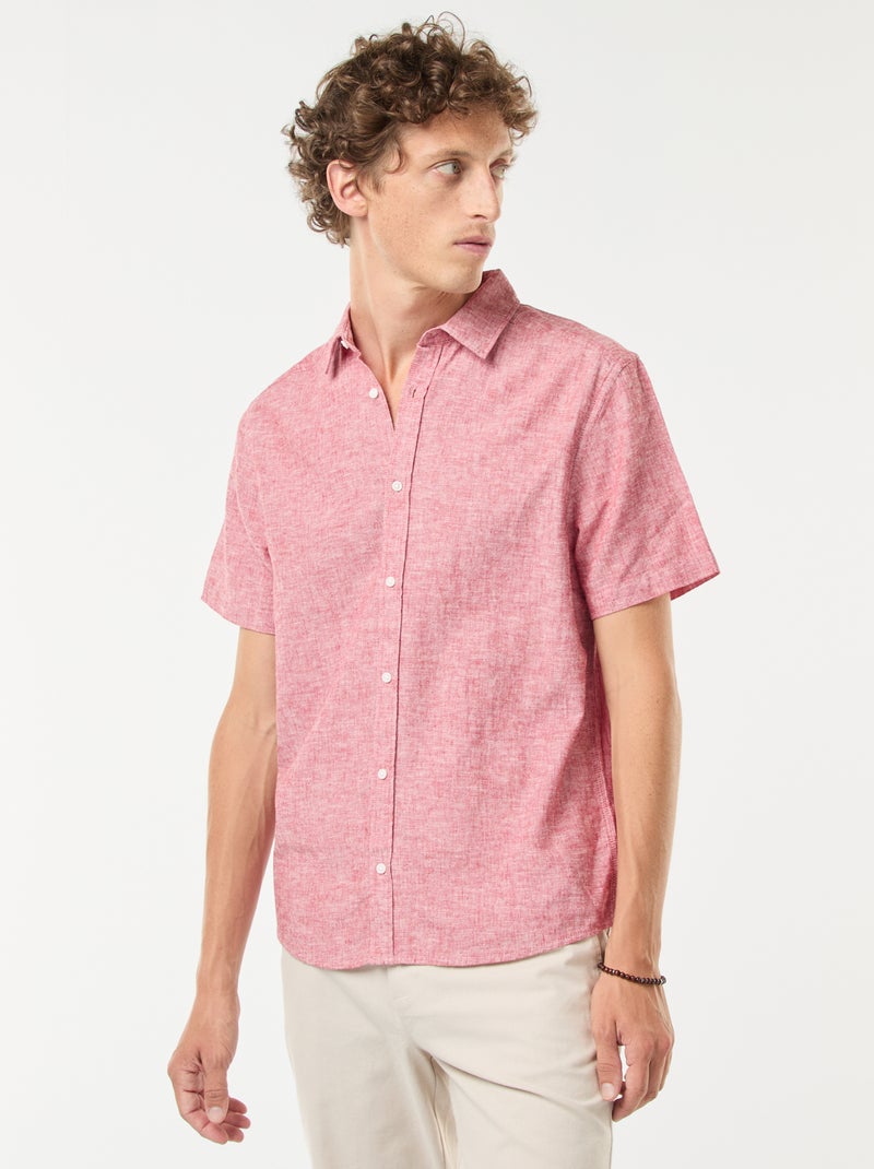 Chemise en lin mélangé manches courtes Rouge - Kiabi