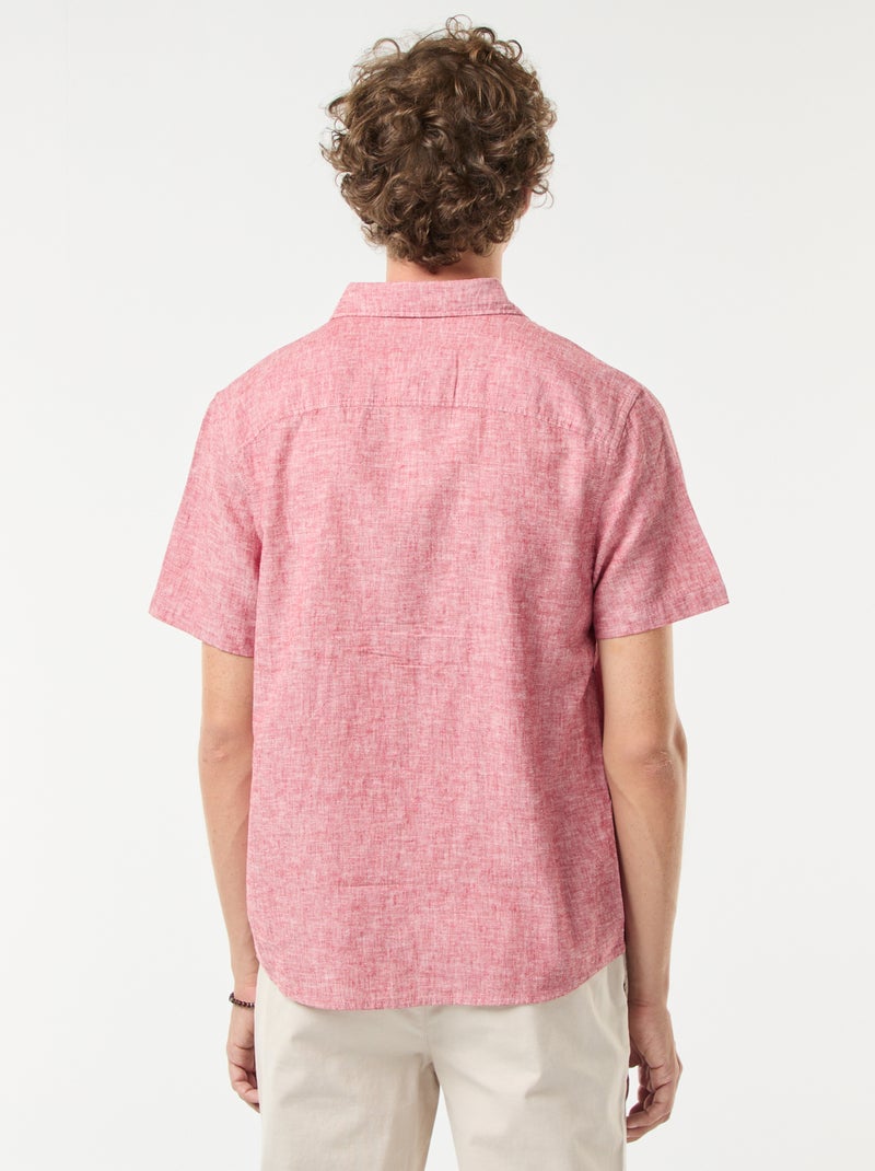 Chemise en lin mélangé manches courtes Rouge - Kiabi