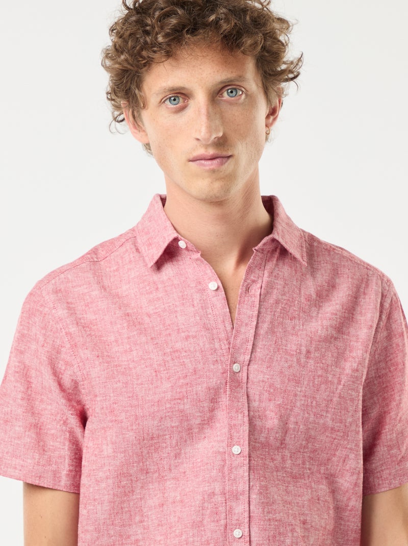 Chemise en lin mélangé manches courtes Rouge - Kiabi