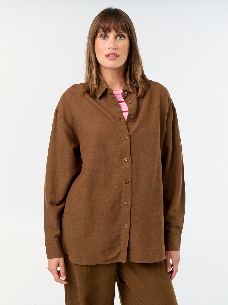 Chemise en lin mélangé Marron - Kiabi