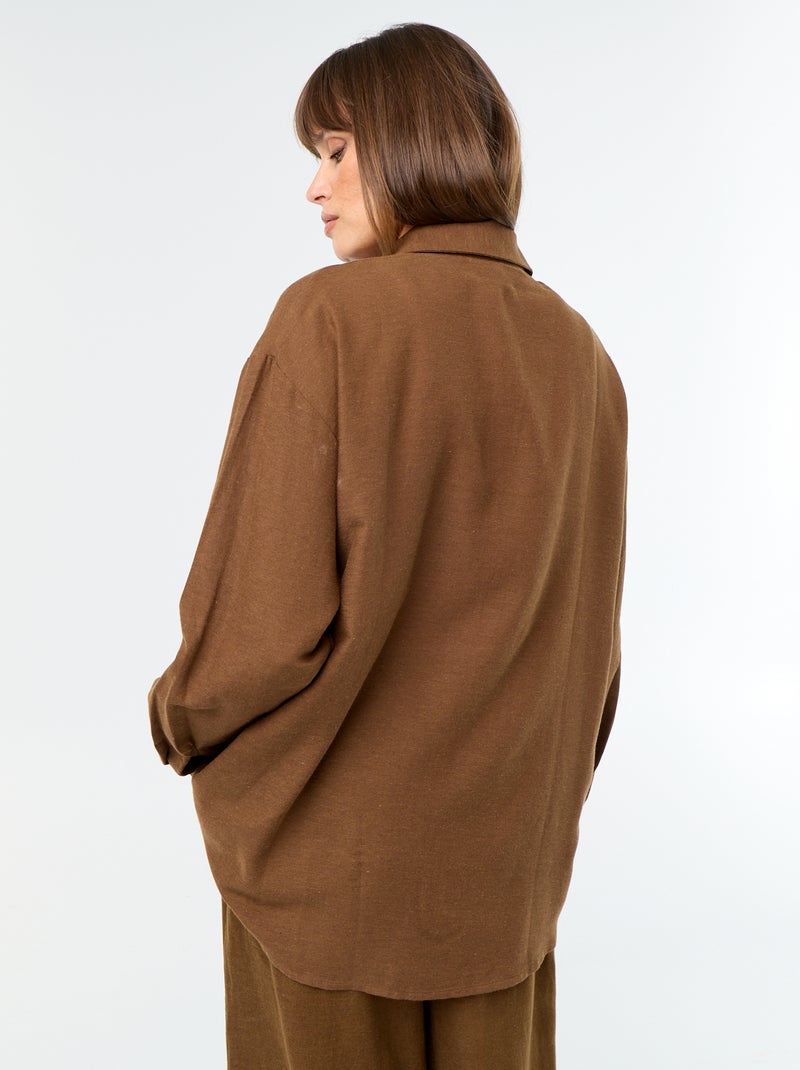 Chemise en lin mélangé Marron - Kiabi