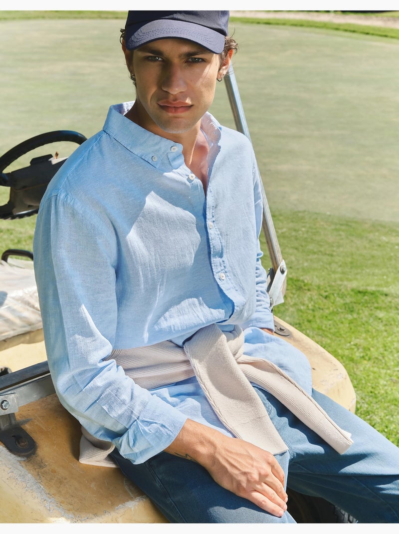 Chemise en lin mélangé, MO Fashion Bleu - Kiabi