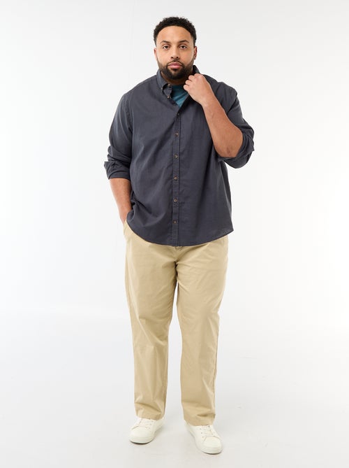 Chemise en lin mélangé unie - Kiabi