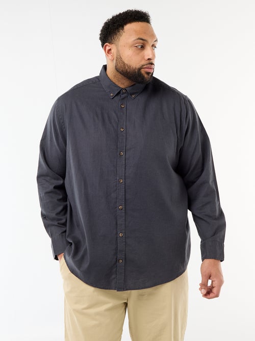 Chemise en lin mélangé unie - Kiabi