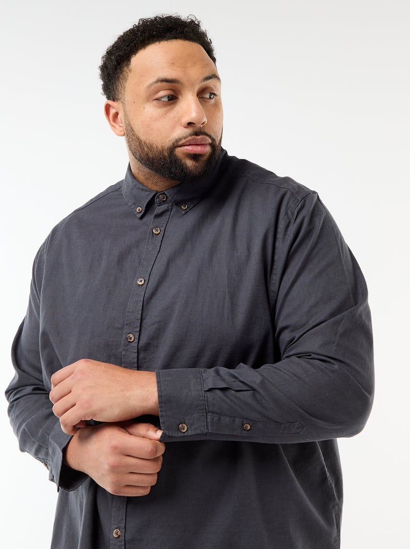 Chemise en lin mélangé unie Bleu - Kiabi
