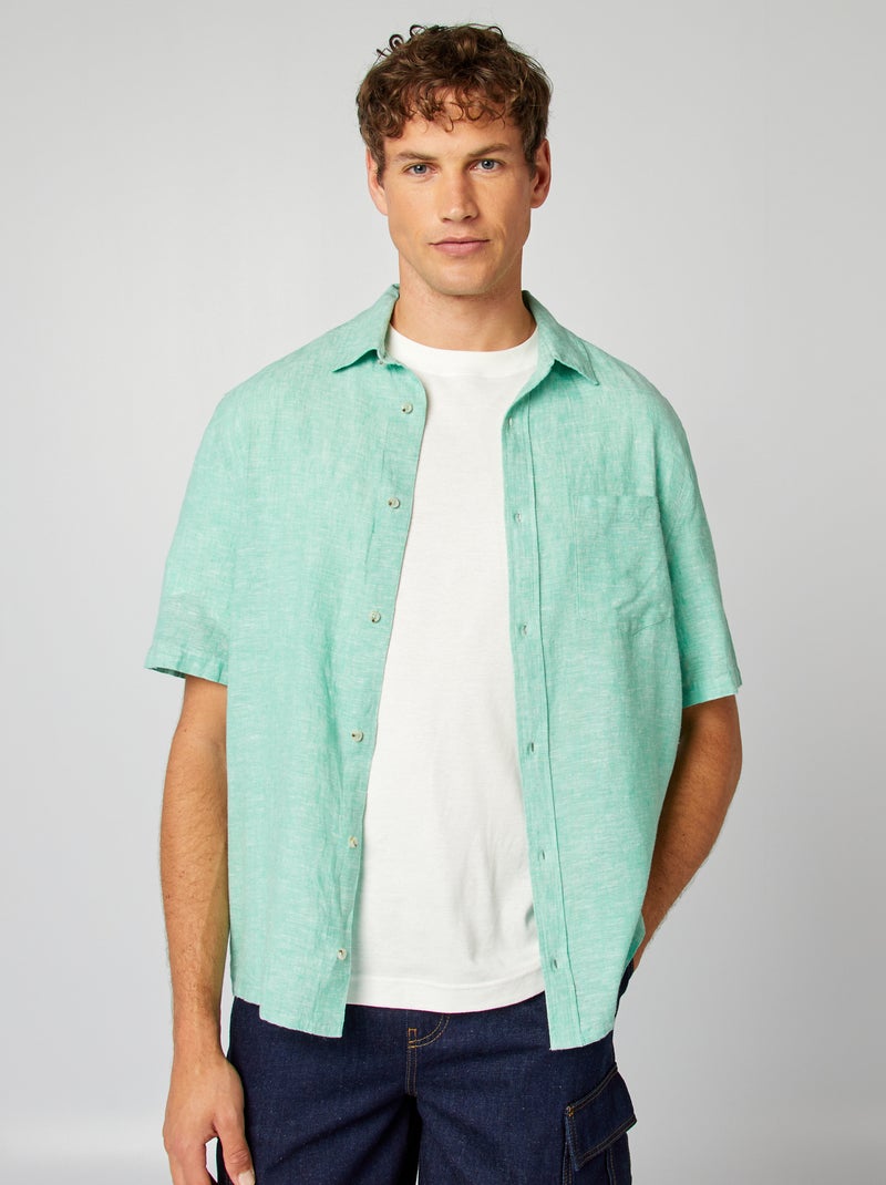 Chemise en lin mélangé VERT - Kiabi