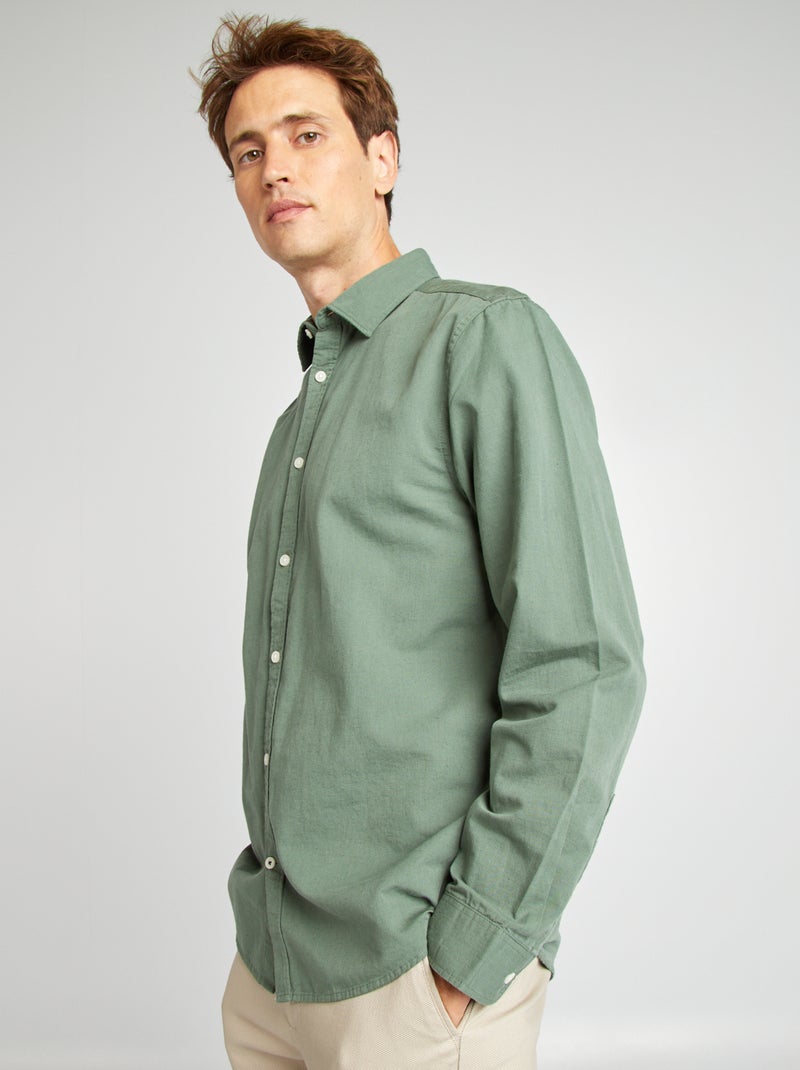 Chemise en lin mélangé Vert - Kiabi