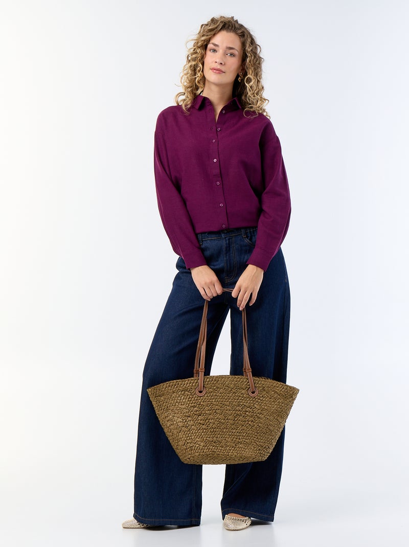 Chemise en lin mélangé Violet - Kiabi