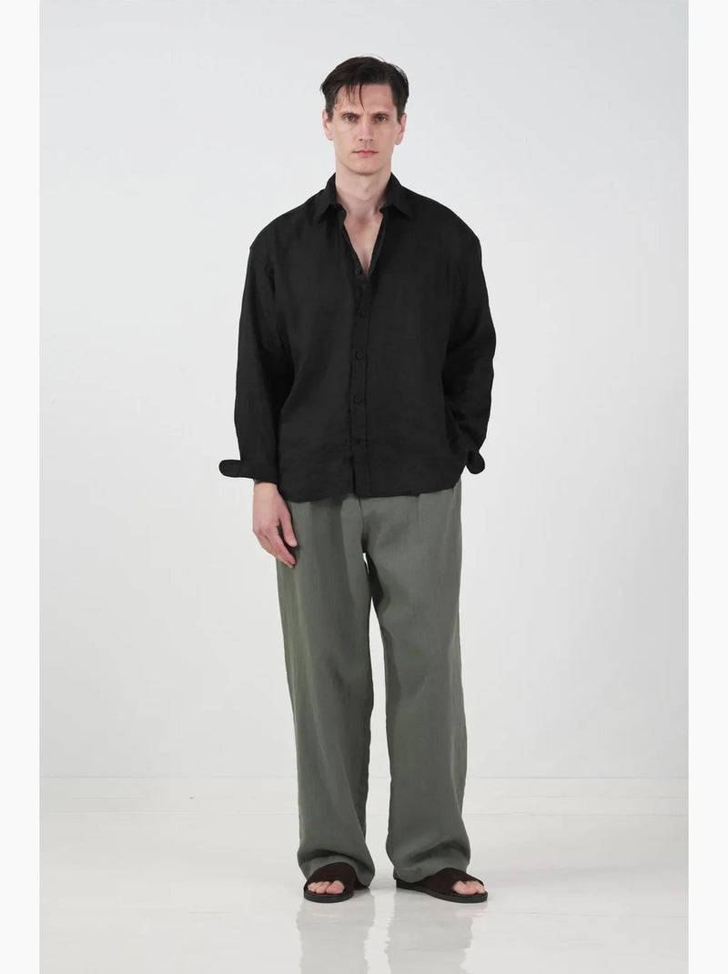 Chemise en lin oversize à boutons giesto Noir - Kiabi