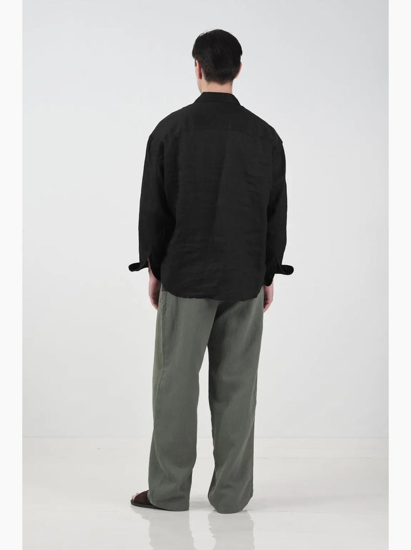 Chemise en lin oversize à boutons giesto Noir - Kiabi