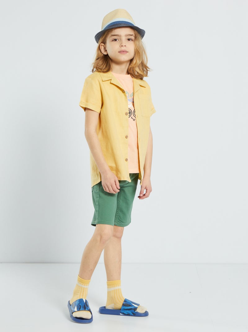 Chemise en lin regular fit jaune - Kiabi