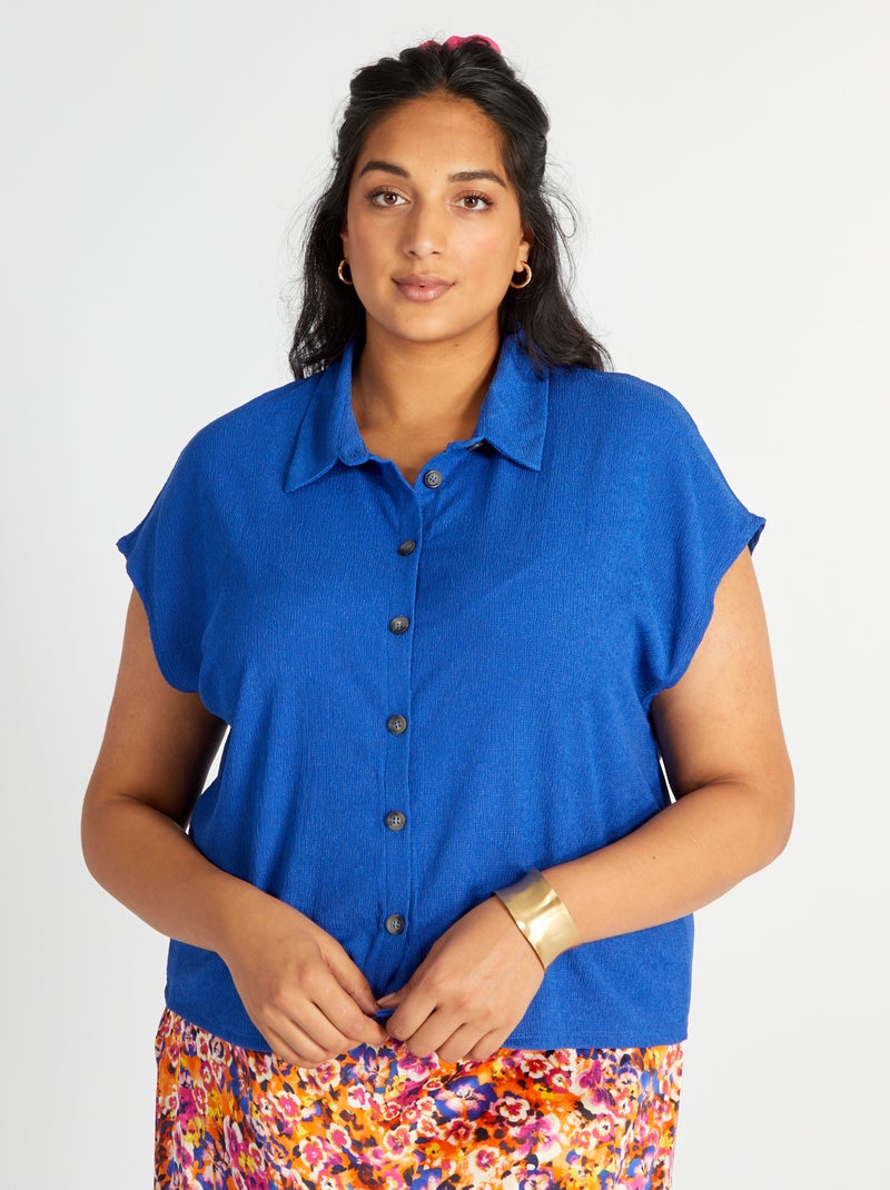 Chemise Femme - ODOSALII - Col V - Manches courtes - Bleu Bleu - Prêt-à-Porter
