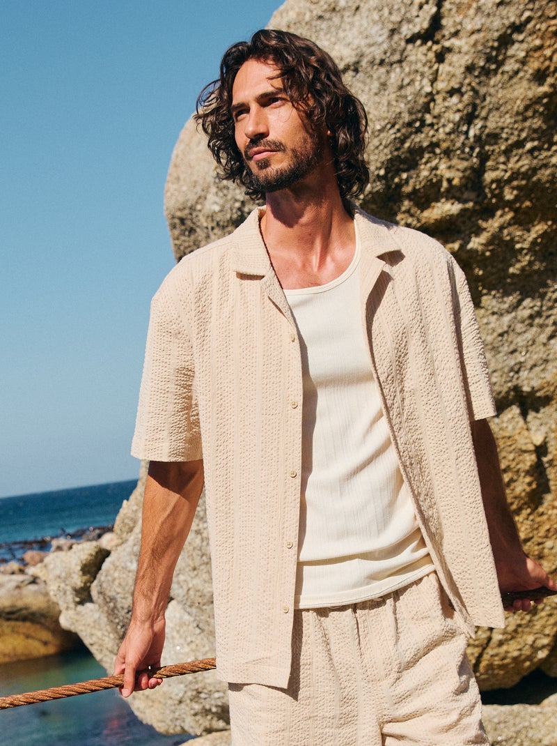 Chemise en maille gaufrée à manches courtes Beige - Kiabi