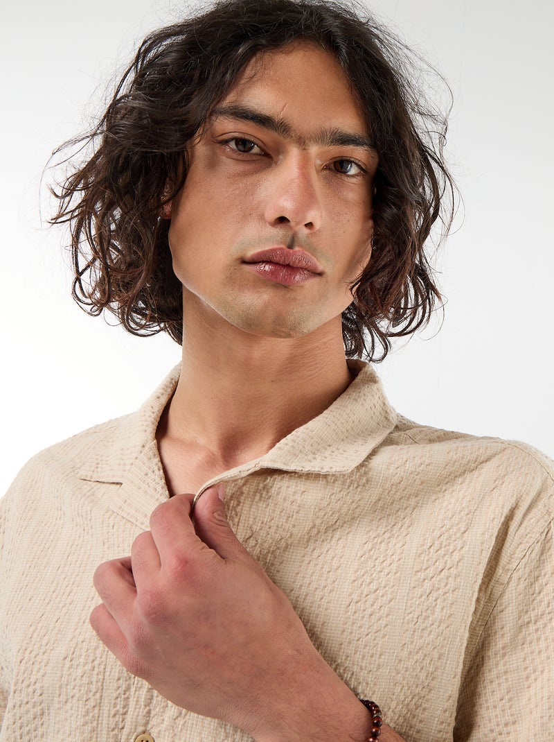 Chemise en maille gaufrée à manches courtes Beige - Kiabi