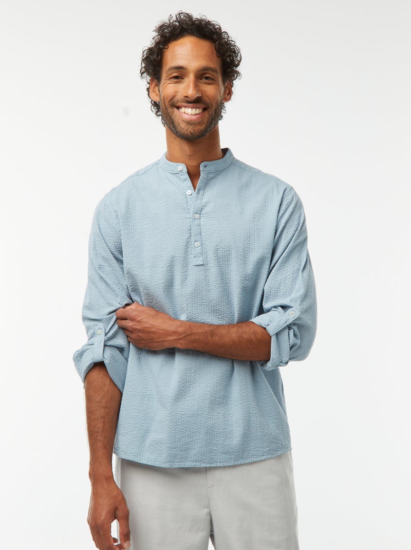 Chemise en maille gaufrée Bleu - Kiabi