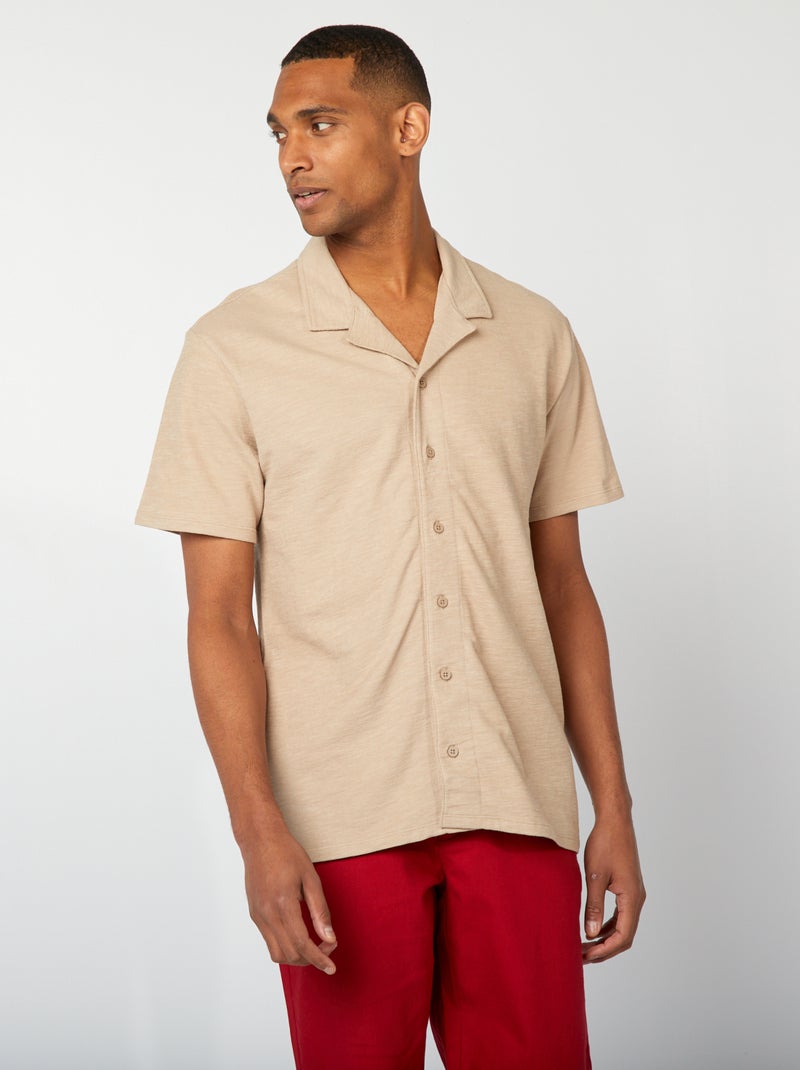 Chemise en maille manches courtes beige - Kiabi