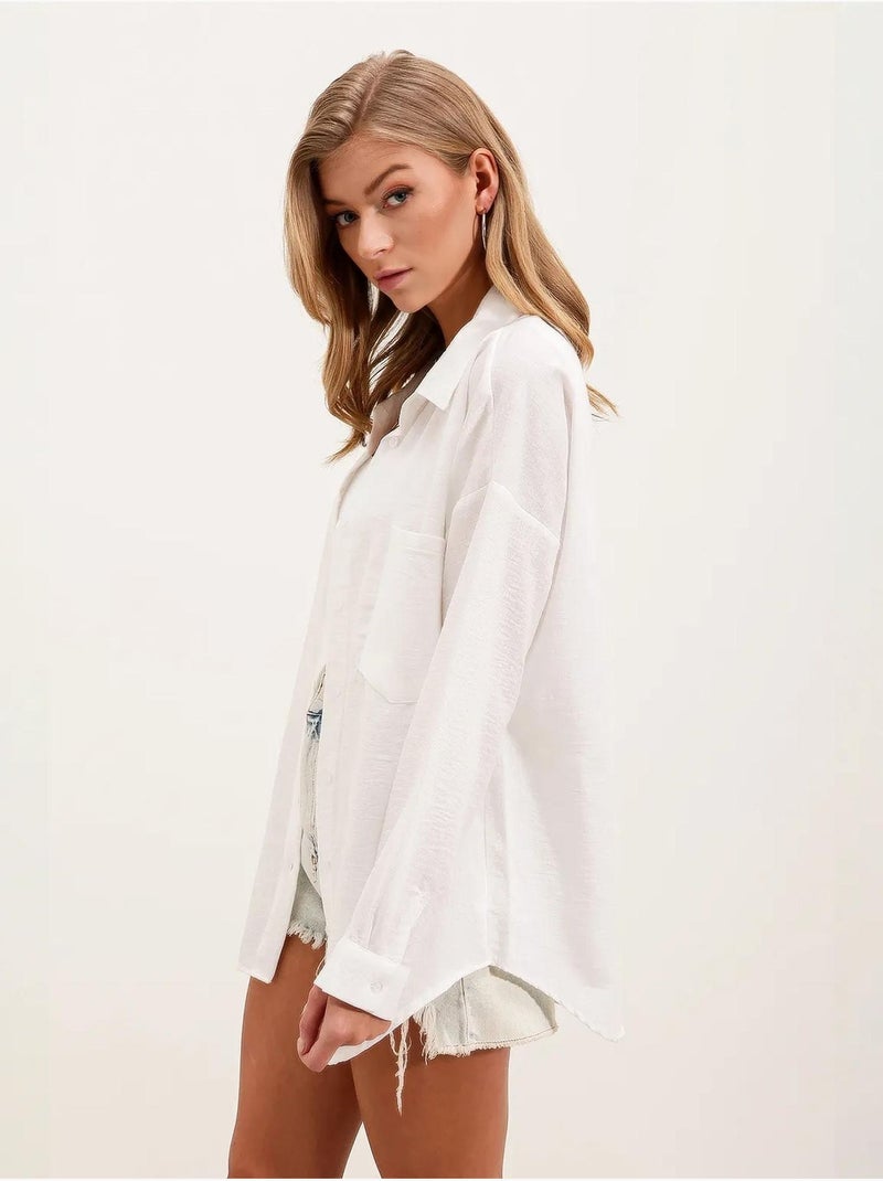 Chemise en mélange de lin avec fermeture à boutons bdart Blanc - Kiabi
