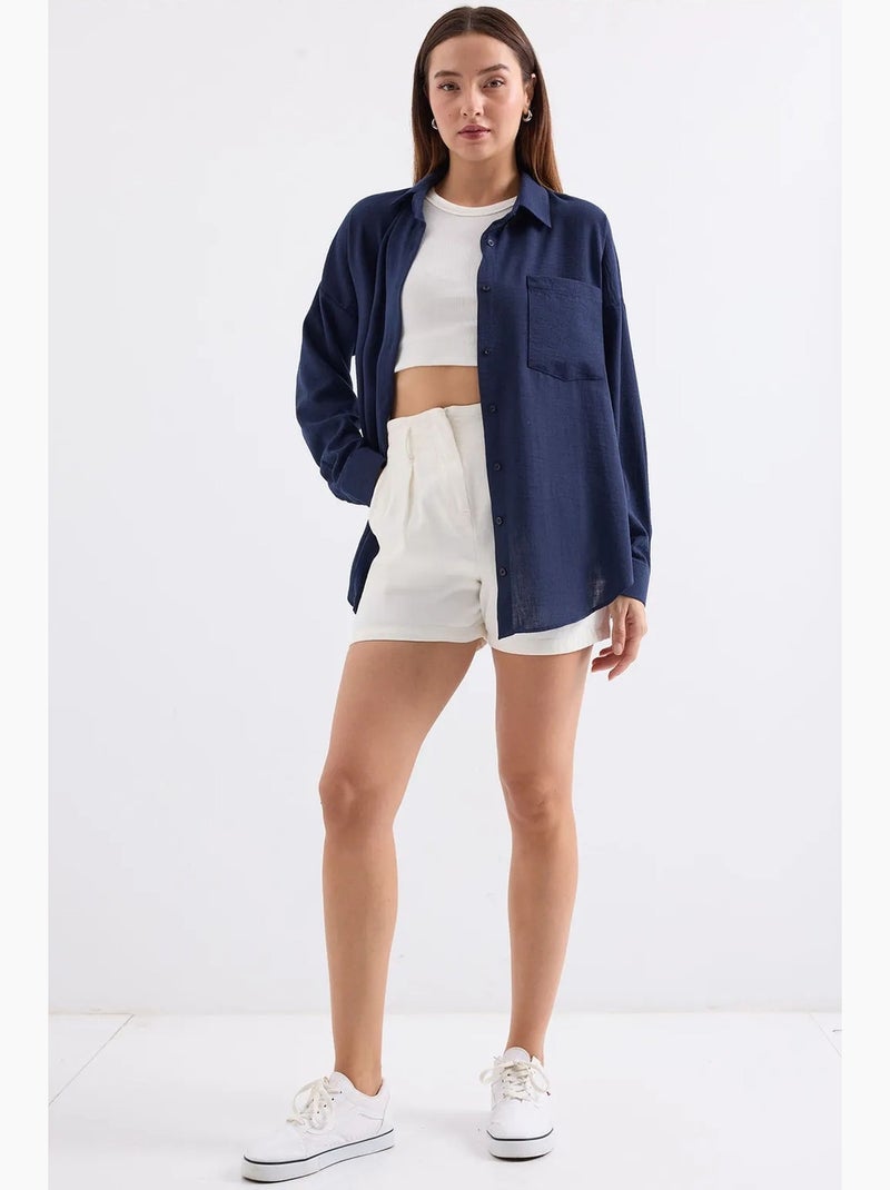 Chemise en mélange de lin avec fermeture à boutons bdart Bleu marine - Kiabi
