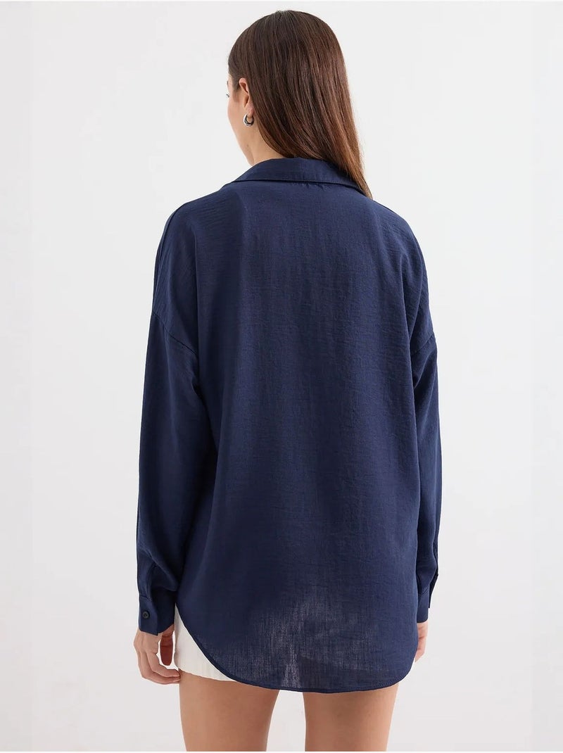 Chemise en mélange de lin avec fermeture à boutons bdart Bleu marine - Kiabi