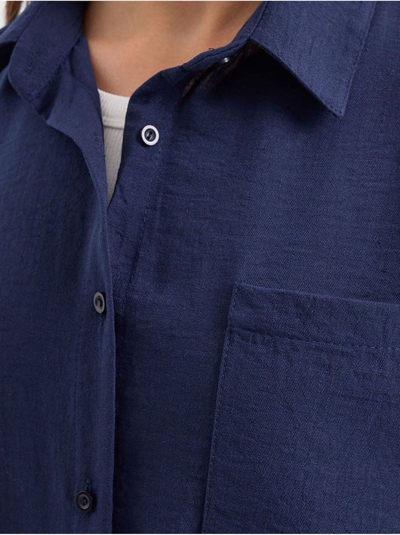 Chemise en mélange de lin avec fermeture à boutons bdart Bleu marine - Kiabi