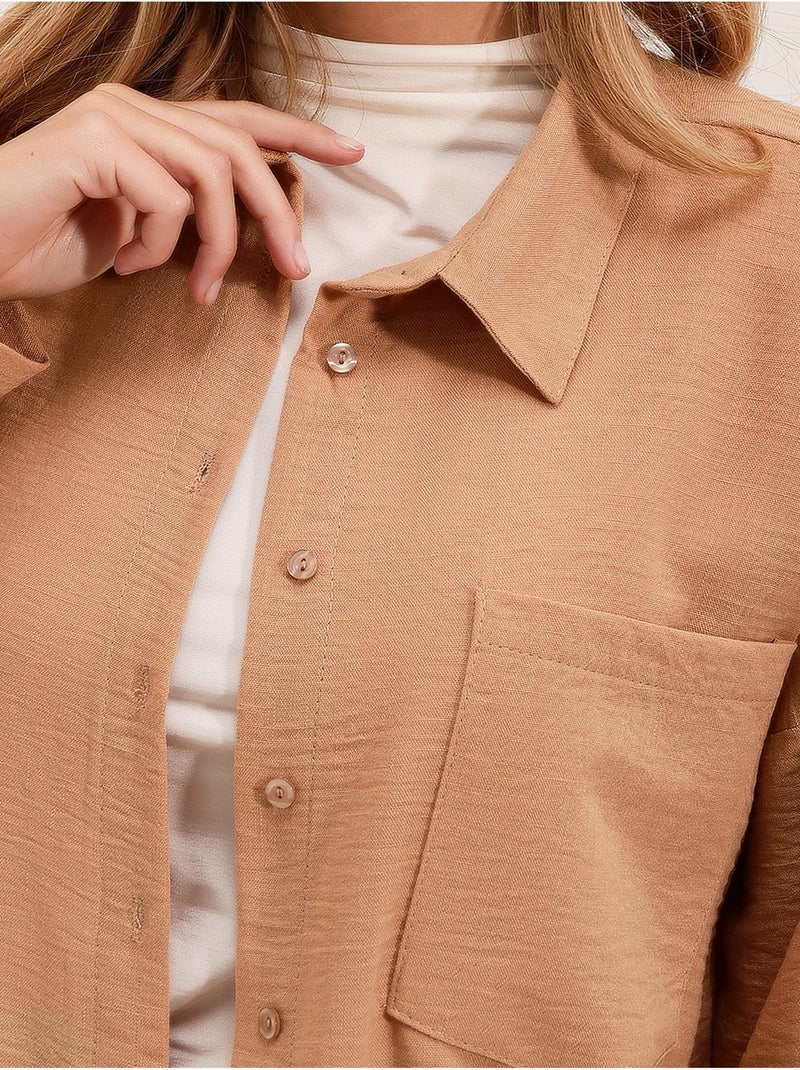 Chemise en mélange de lin avec fermeture à boutons bdart Camel - Kiabi