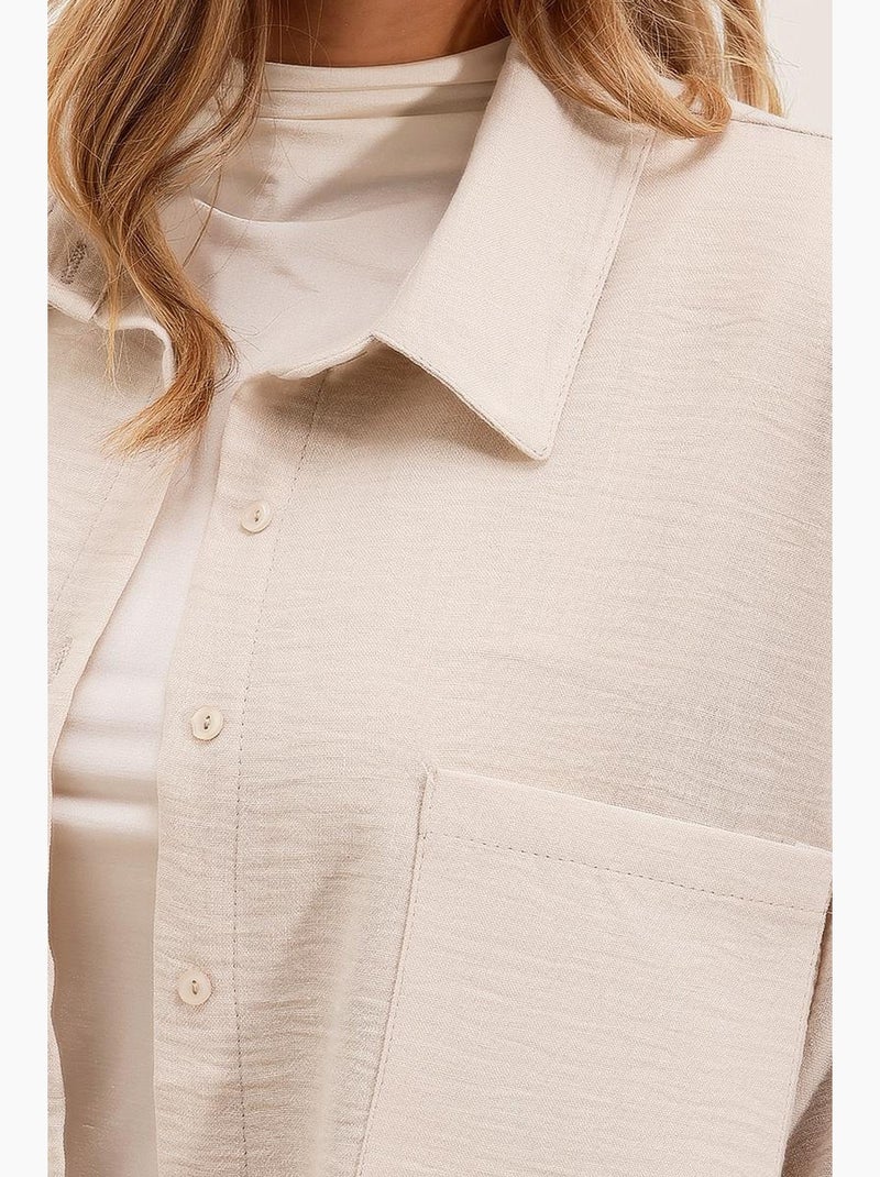 Chemise en mélange de lin avec fermeture à boutons bdart Crème - Kiabi