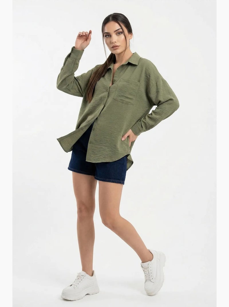 Chemise en mélange de lin avec fermeture à boutons bdart Kaki - Kiabi