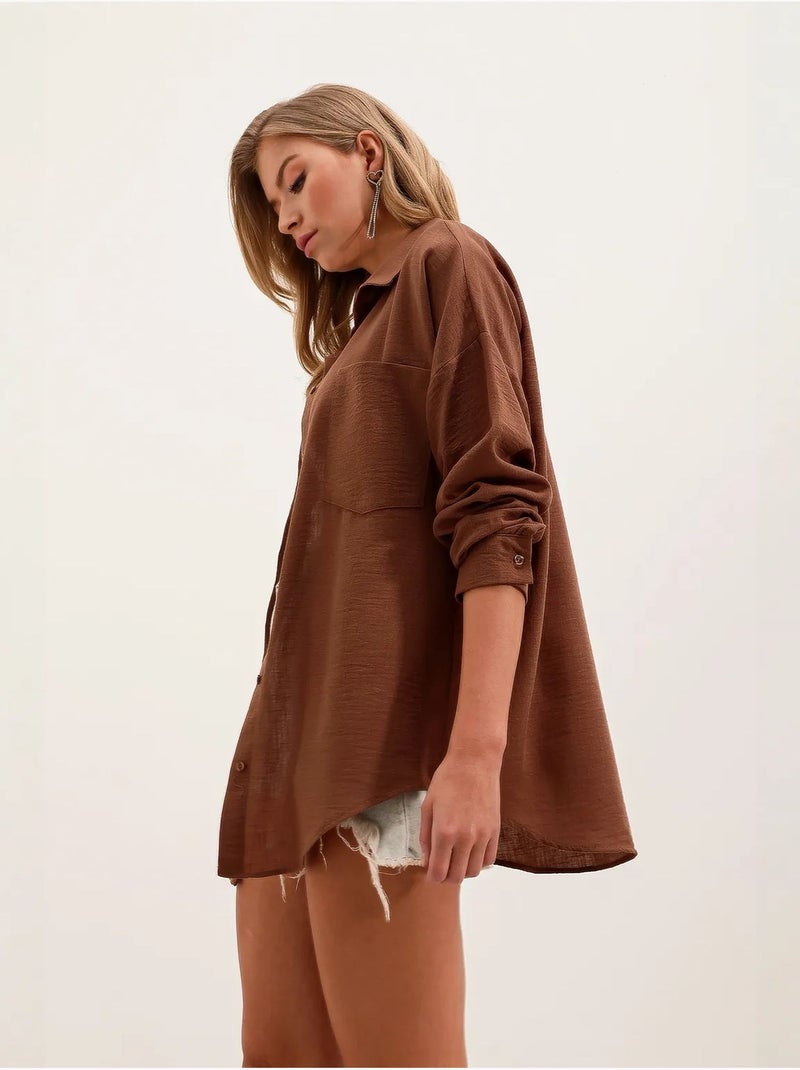 Chemise en mélange de lin avec fermeture à boutons bdart Marron chocolat - Kiabi