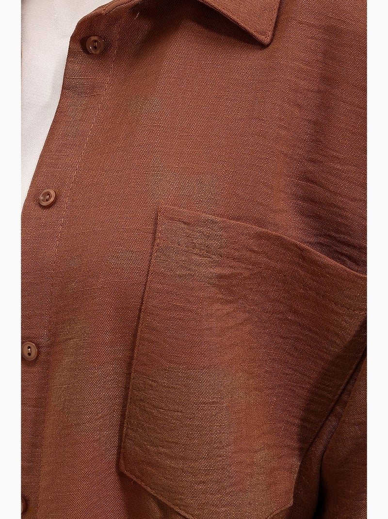 Chemise en mélange de lin avec fermeture à boutons bdart Marron chocolat - Kiabi