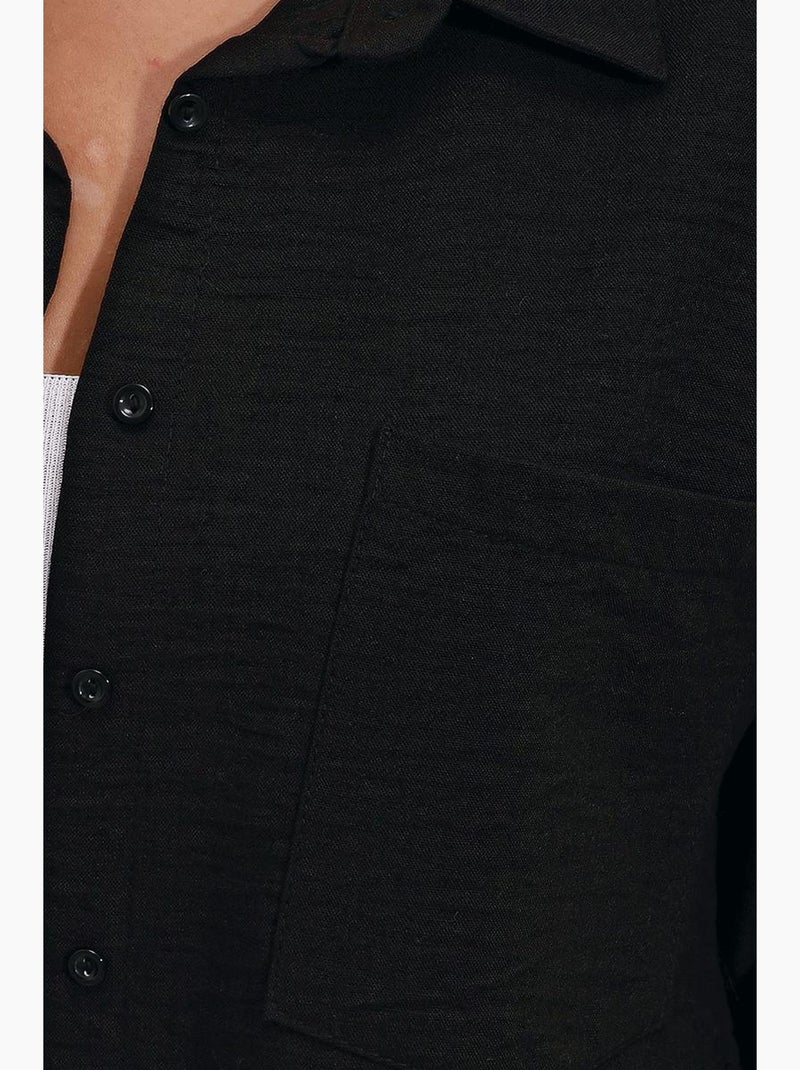 Chemise en mélange de lin avec fermeture à boutons bdart Noir - Kiabi