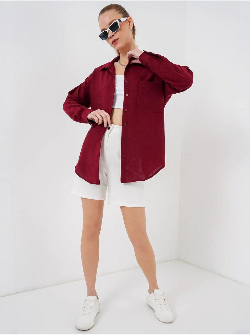 Chemise en mélange de lin avec fermeture à boutons bdart Rouge bordeaux - Kiabi