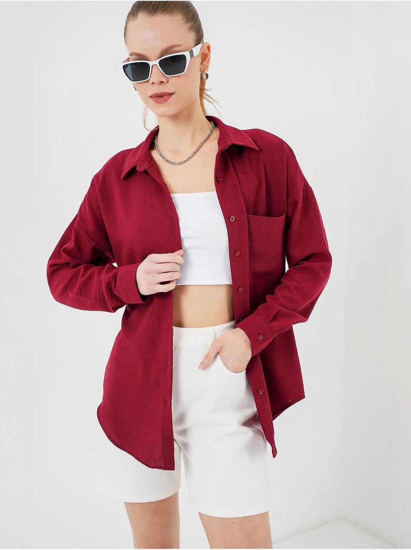 Chemise en mélange de lin avec fermeture à boutons bdart Rouge bordeaux - Kiabi