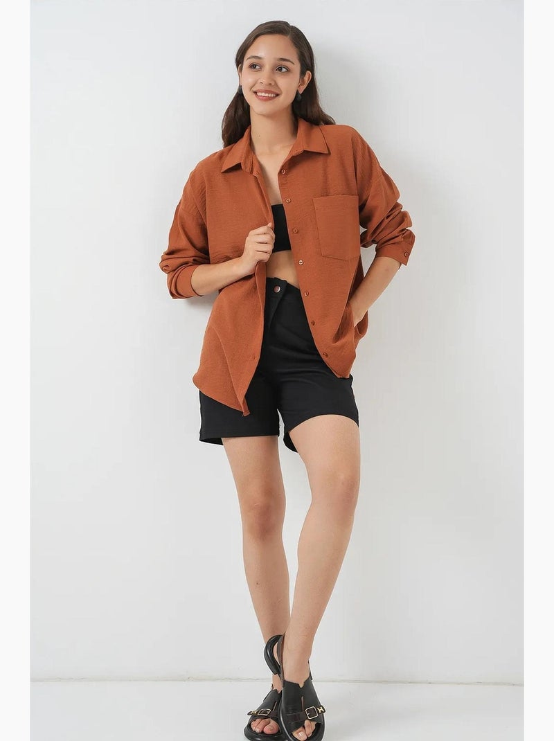 Chemise en mélange de lin avec fermeture à boutons bdart Terracotta - Kiabi